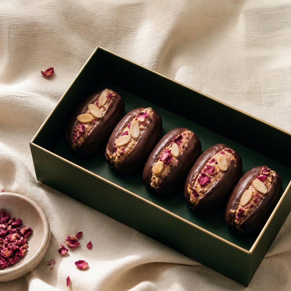 Rose almond butter dates with petals