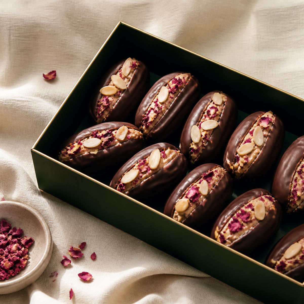 Rose almond butter dates with petals